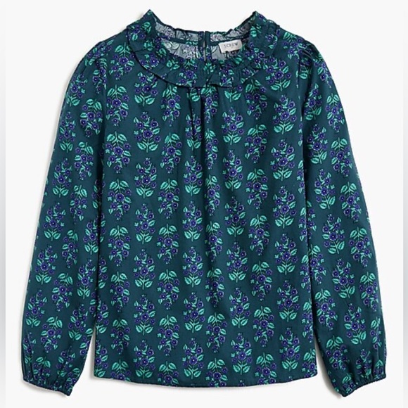 J. Crew‎ Ruffle Neck Floral Poplin Long Sleeve Blouse Women’s Sz XL Cottagecore - Picture 1 of 10